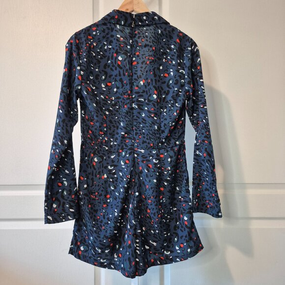 Blue Graphic Print Wrap Romper | Zip Back & Tie Waist | Size S–M - Picture 7 of 8